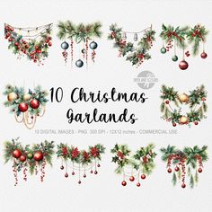 christmas garlands and ornaments clipart for commercial use in adobe, png, eps format