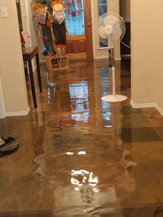 the floor in this house is very shiny and shiny with water coming from underneath it