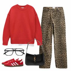 #leopardprint #redsweater #adidas #gazelle #ootd #outfits #outfitoftheday #streetstyle #style Athleisure Christmas Outfit, Red Addidas Outfits Women, Red Gazelles Outfit, Red Gazelle Adidas Outfit, Red Adidas Outfit, Red Gazelle, Leopard Pants Outfit, Adidas Gazelle Outfit, Adidas Samba Outfit