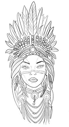 Indian Tattoo Stencil, India Tattoo Design Indian Patterns, Indian Girl Tattoo, Indian Lady Tattoo, Female Indian Headdress Tattoo, Arm Tattoos Lettering, Atlas Tattoo, Lion Tattoo Sleeves, Gangsta Tattoos