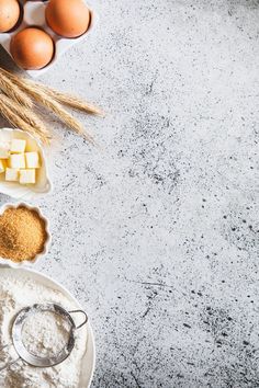 eggs, flour and other ingredients on a table