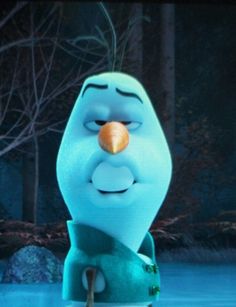 an animated character standing in the snow with his nose open and tongue out, looking at something