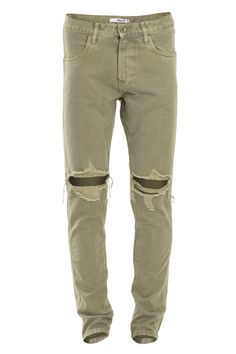 PREORDER Bleached Olive Ripped Tapered Denim Jeans – ENSLAVED Urban Fitted Jeans With Frayed Hem, Fitted Distressed Pants For Fall, Urban Fitted Distressed Bottoms, Distressed Stretch Cutoff Jeans, Stretch Distressed Cutoff Jeans, Washed Fitted Cutoff Jeans, Fitted Washed Cutoff Jeans, Urban Style Distressed Stretch Bottoms, Fitted Cutoff Jeans For Streetwear