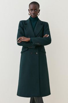 Spun from Italian wool for a perennially premium effect, this coat is bound to become a timeless main-stay in your curated collection. Composed with traditional characteristics, layer this fitted silhouette over cosy cashmere for everlasting elegance.Notched lapelsLong sleevesDouble-breasted frontFlap pocketsVented rearThis garment is part of our READY FOR THE FUTURE range. It is made with responsibly sourced wool, certified to strict animal welfare standards. Find out more about our material Fitted Coat, Green Coat, Animal Welfare, Karen Millen, Fashion Face, Double Breasted Suit Jacket, Double Breasted, The Future, Winter Fashion