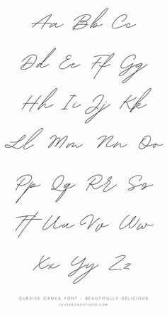 Best Free Cursive Fonts on Canva Handwriting fonts logos #handwritingfontslogos Handwriting Fonts Alphabet, Tattoo Word Fonts, Cursive Letters Alphabet, Tattoo Name Fonts