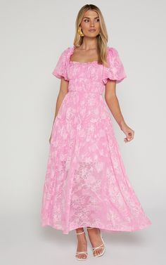 Harley Midi Dress - Puff Sleeve Dress in Pink | Showpo USA Cute Pastel Dresses Wedding Guest, Blush Puff Sleeve Dress, Sunday Best Dress Wedding Guest, Hoco Dresses Modest Pink, Affordable Pink Half-sleeve Dress, Cheap Pink Puff Sleeve Dress, Affordable Puff Sleeve Dress For Garden Party, Casual Spring Outfits, Pink A Line Dress