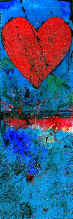 a painting with a red heart on it