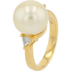 18K Yellow Gold Luxurious Pearl and Diamond Accent Ring - 11mm Pearl with 0.26 Carat Total Diamond Weight Luxury Yellow Gold Brilliant Cut Pearl Ring, Luxury Exquisite Diamond Pearl Ring, It Band, Gold Pearl Ring, Diamond Accent Ring, Golden Glow, Gold Pearl, Pearl Ring, Estate Jewelry