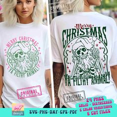 Tshirt design Original Funny Christmas design bundle "Merry Christmas Ya Filthy Animal" with hand drawn Santa skeleton and in 6 colors variations with front and back designs.  You can use this designs for front and back, pocket and/or individually with cutting machines and sublimation and have fun print on hoodies, t-shirts, sweatshirts, mugs, tumblers, hats, tote bags, stickers gifts and more!  Once your payment has been processed, hover over "Your Account" at the top right corner, then click " How To Draw Santa, Retro Sublimation, Merry Christmas Ya Filthy Animal, Animal Png, Ya Filthy Animal, Funny Skeleton, Filthy Animal, Image Editing Software, Silhouette Studio Designer Edition