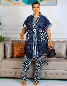 Elegant Blue Matching Set, Ankara Trousers And Top For Women, Trouser And Top For Ladies, African Kimono, African Pants, Ankara Trousers, African Print Pants, African Fashion Ankara, Ankara Style