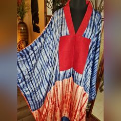 Adametu Collection Blue, Red And White Tye Dye Caftan Dresses. Free Style Easy To Wear And Comfortable. Fabric Silky Rayon Front Patch Pocket Woven Aso Oke . Machine Washable Red Long Sleeve Dress For Beach Cover-up, Red V-neck Free Size Kaftan, Casual Red V-neck Kimono, Casual Red V-neck Kaftan, Blue Long Sleeve Kurta With Batik Print, Red Long Sleeve Beach Tunic, Red Cotton Kaftan For Spring, Red Long Sleeve Dresses With Batik Print, Red Long Sleeve Kimono For Beach Cover-up