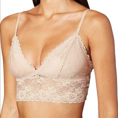 Lace, Lace, Everywhere. A Wide Band Of Lace, Front And Back Turns This Longline Lace Bralette From Maidenform Into A Longline Style. Bralette, Pullover, Wire-Free, Micro-Fiber Lined Cups Are Lace Covered For Modesty And Support, Fully Adjustable Shoulder Straps. Color: Cafe Au Lait Available In Small, Medium, And Xl! Lace Camisole Bra With Lace Trim, Feminine Lace With Built-in Bra, Beige Stretch Lace Bra, Beige Lace Bra Comfortable, Beige Lace Stretch Bra, Beige Lace Bra With Lace Closure, Lace Camisole Top Bra, Lace Camisole Bra With Lace Top, Seamless Lace Top