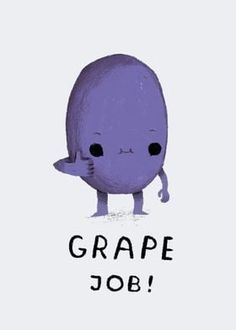 an illustration of a purple whale with the words grape job on it's chest