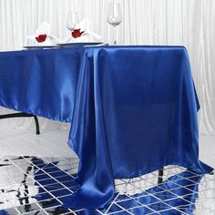 Rectangular Royal Blue Satin Tablecloth 60 Inch x 126 Inch Satin Tablecloth, Cloth Table Covers, Party Restaurant, Linen Wedding, Table Overlays, Chair Sashes, Tablecloth Sizes, Table Skirt, Rectangle Tablecloth