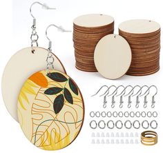 PRICES MAY VARY. Wood Earrings - Come with 60Pcs round wood earring, 65pcs sturdy ear hooks, 130pcs stainless steel jump rings (two size), 65pcs rubber backs and one finger ring. Double-sided Sublimation Earring Blanks - Each wood earrings blanks are laser cut and selected carefully, no burr. Smooth surface and lightweight, which can DIY beautiful sublimation earrings be a unique gift. No Smell Unfinished Wood Earrings - This pre-drilled wood earring blank a round design, smooth surface, easy su Diy Crafts Earrings, Sublimation Earrings, Sublimation Earring, Wood Block Crafts, Laser Cut Wood Earrings, Wood Craft Projects, Wood Earring, Wooden Products, Earring Kit