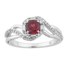 10k White Gold Garnet & 1/4 Carat T.W. Diamond Swirl Ring studded with Genuine Red Garnet and Diamonds. Size: 7. Color: Metal Type. Gender: female. Age Group: adult. Swirl Diamond Ring, Garnet Wedding Rings, Garnet Wedding, Engagement Ring Halo, Garnet Engagement Ring, Swirl Ring, Gold Cocktail Ring, Ring Halo, Diamonds Ring