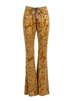 yellow velvet flare pants Velvet Bell Bottoms, Printed Bell Bottoms, Shaggy Jacket, Casual Boho Style, Velvet Flare Pants, 70s Outfits, Velvet Flares, Rocker Style, Bell Bottom Pants