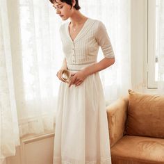 Beautiful Vintage Style Dress 100%Cotton Outfit Elegantes, Simple Retro, White Midi, Cotton Midi Dress, Vintage Style Dresses, Moda Vintage, Look Vintage, Fall Fashion Trends, White Midi Dress