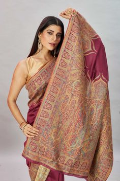 The elegance of this purple Kani weave border sari is sure to leave everyone awestruck! It comes with a matching blouse piece. Disclaimer: The shown stitched blouse on the model is for display purpose only. The saree comes with a matching blouse piece and finished with fall and piko. Tussar Silk Sarees, Indian Clothing Store, Latest Designer Sarees, Border Saree, Fashion Journals, Bangle Ring, Tussar Silk Saree, Indian Clothing, Traditional Fabric