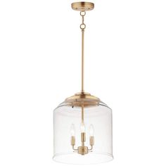 an image of a light fixture with clear glass and gold trim on the bottom half