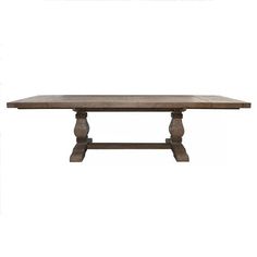 a large wooden table with two legs and a rectangular top, on an isolated white background