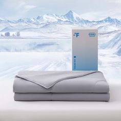 an image of a bed in the snow with a box on it's side