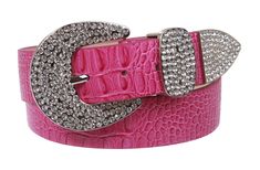 Fashion Alligator texture Western rhinestone buckle loop and tip, snap on, removable Silvertone plated hardware 1 1/2" or 38 mm in width Sizing: belt size is measured from buckle fold to center hole, order 1 or 2 inches larger than pants size for where you will wear this belt for perfect fit Crocodile Print, Belt Shop, Belt Size, Belts For Women, Alligator, Leather Belt, Hot Pink, Belts, Silver Tone