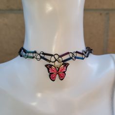 Butterfly Necklace Tattoo Choker Necklace Butterfly Charm Choker 90s Style Stretch To Fit Handmade With Love Homemade, Handcrafted, Crafted, Custom-Made Same Day Or Next Day Shipping Feel Free To Ask For Any Measurements Or Any Questions You Might Have Shopsaritalynne! Trendy Pink Metal Choker, Adjustable Pink Metal Choker, Casual Handmade Metal Necklace, Butterfly Things, Choker 90s, Tattoo Choker Necklace, 90s Choker, Necklace Tattoo, Layered Coin Necklace