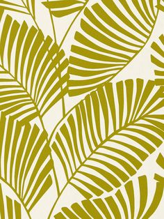 a green and white wallpaper with large leaves on the back ground, in shades of yellow