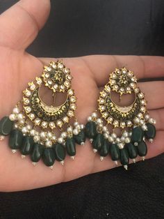 Stunning pieces made for someone special like you! You deserve to look amazing with this beautiful kundan and meena earrings. Handcrafted earrings in kundan and meena work. Pre-order and shipping time 4-6 weeks. New colors added! Green , red , blue ferozi , green red , Hand crafted and gold plated kundan indian/pakistani jewelry Material:brass,stone,gemstone,pearl  We bring you casual as well as party wear jewelry which comes with an attractive design and style. It goes well modern and traditional outfits. Visit my website for more collections  https://www.etsy.com/shop/Noorzaracollection Note :Color, shades, texture displayed may slightly vary from the actual product due to digital image limitations. We request you to consider these minor variations. Please expect the possibility of some Chand Bali Earrings, Modern Indian Jewelry, Chand Bali, Earrings Kundan, Pakistani Earrings, Braid Accessories, Earrings Outfit, Jewelry Pakistani, Bali Earrings