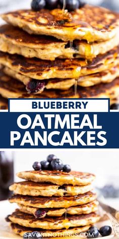 blueberry oatmeal pancakes stacked on top of each other