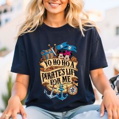 Disneyland Pirate shirt, Pirates of the Caribbean Characters Mickey, Minnie Pluto Daisy Donald Goofy, Adventureland shirt, Cruise tee How do i purchase? 1. Choose the SHIRT STYLE and SIZE 2. Choose the COLOR 3. Add any personalization or note to seller, if available. 4. Add to cart. 5. If you need more Items to your order, please press the back button and repeat steps again. 6. Once all your desired items are in your cart you can complete your order by entering your payment method, desired shipping address and click submit. Shirts: 100% combed and ring-spun cotton (heather colors contain polyester) A size chart is available in the last image of the listing Customize: Please send us a message if you would like a custom design created for any occasion. We will make it happen! Washing Instruc Disney Crew Neck T-shirt With Funny Print, Funny Print Crew Neck T-shirt For Disney Fan Events, Disney T-shirt With Funny Print For Fan Events, Disney Crew Neck Tops With Funny Print, Funny Print T-shirt For Disney Fan Events, Themed Short Sleeve Tops With Funny Print, Cotton Tops With Funny Print For Disney Fan Events, Fun Tops With Funny Print For Disney Fan Events, Disney Funny Print Short Sleeve Top