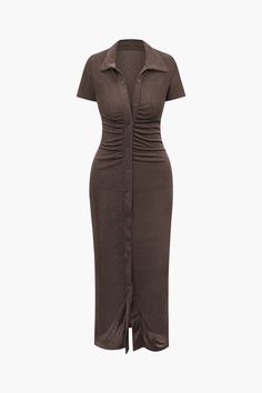 This item is 
			In Stock
		
		
			We will ship your item right away.
		
	

	
	Details
		
			Occasion
			Casual
		
		
			Category
			Dresses
		
		
			Composition
			95% Polyester, 5% Elastane
		
		
			Sheer
			Semi Sheer
		
	


Size & Fit



Measured in sizeS



Length:45.3"



Waist:26.8"



Fit:Slim Fit




Stretch:Mid Stretch Normal Dress Simple Casual Outfits, Brown Buttoned Midi Dress, Fitted Beige Button-up Dress, Cheap Washed Button-up Dresses, Brown Button-up Midi Dress, Brown Button-up Midi Dress For Daywear, Earth Tone Dress, Sequin Midi Dress, Satin Long Sleeve