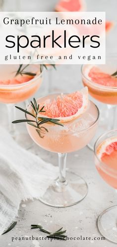 grapefruit lemonade sparklers with rosemary garnish