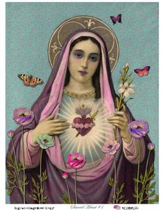 the immaculate mary with flowers and butterflies