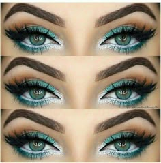 Teal and silver eye makeup Make Up Mata, Rock Makeup, Makeup Cantik, Silver Eye Makeup, Makeup Looks For Green Eyes, Makijaż Smokey Eye, Makeup Hacks, Makeup For Green Eyes