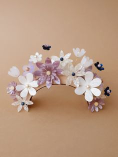 Meadow Headpiece in Lilac/Blue. A meadow scene abundant with individually hand-formed acrylic flowers in varying colours and textures. Handmade in the UK by Wolf & Moon. Moon Headpiece, Lilac Blue, Floral Accessories Hair, Head Pieces, Wolf Moon, Floral Headpiece, Hand Molding, Acrylic Flowers, Good Hair Day