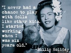 a woman holding a dog in her lap with a quote from the book i never had a chance to play with dolls like other kids, i started working when i was six years old