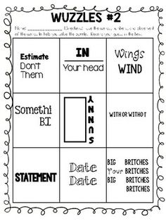 a printable game with words and phrases for the word quizzes, which includes four different