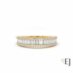 Baguette Half Eternity Band Pave Round Moissanite Wedding Band Baguette Cut 14K Solid Gold Half Eternity Unique Matching Ring Anniversary Discover our stunning Baguette Half Eternity Band, a perfect blend of modernity and elegance. Crafted with meticulous artistry, this unique matching ring features a row of dazzling baguette-cut moissanite stones set in lustrous 14K solid gold. The sleek design is further enhanced by the exquisite pave-set round moissanite accents, creating a captivating half-eternity band. This ring is an ideal choice for anniversary celebrations or as a distinctive wedding band.  𓆩⟡𓆪 ------------------------------------------- 𓆩⟡𓆪 Product Description : » Main Stone Material : (CZ: Simulated Diamond, M: Moissanite Diamond) » Center stone: Baguette Cut. » Stone Size: Eternity Band With Baguette Cut Diamonds For Promise Ring, Baguette Cut Diamond Eternity Band For Promise Ring, Baguette Cut Half Eternity Band, White Baguette Cut Half Eternity Band, Anniversary Baguette Diamond Eternity Band Fine Jewelry, Baguette Cut Eternity Band With Diamond Accents, Anniversary Baguette Diamond Eternity Band, Diamond White Eternity Band With Baguette Diamonds For Wedding, Wedding Eternity Band With Baguette Diamonds In Diamond White