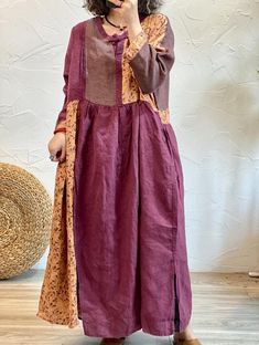 "【Fabric】 linen 【Color】 wine red, orange 【Size】 Shoulder width 40cm/ 16\" Arm circumference 38cm/15\" Sleeve length 48cm/ 19\" Bust 120cm / 46\" Clothing length 120cm/ 46\" Washing & Care instructions: -Hand wash or gently machine washable do not tumble dry -Gentle wash cycle (40oC) -If you feel like ironing (although should not be necessary) , do it with steam or while the dress is still slightly wet -Do not bleach If you like this dress, perhaps you will also like other dresses from our collec Lagenlook Long Sleeve Linen Dress, Linen Robes, Spring Bohemian A-line Linen Dress, Patchwork Robe Linen, Brown Cotton Lagenlook Dress, Cloak Dress, Black Dress Coat, Bohemian V-neck Patchwork Maxi Dress, Long Fitted Dresses