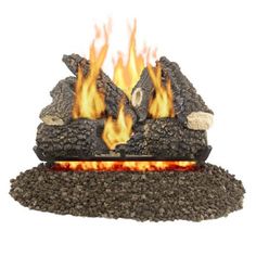 a close up of a fire pit with rocks on the bottom and flames coming from it