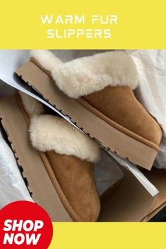 Cozy up with our Women Warm Fur Slippers! Perfect for ultimate comfort and style around the house. Treat your feet to luxury today! 🥿✨#WarmAndCozy #FurSlippers #HomeComfort #WinterEssentials #StayWarm #MemorialDayDeals #USAFashion #CozyChic #ShopNow #FootwearEssentials #FashionForward #FeelGoodVibes #TreatYourFeet #SnuggleUp Faux Fur Slippers With Round Toe For Winter, Faux Fur Round Toe Slippers For Winter, Faux Fur Round Toe Winter Slippers, Winter Faux Fur Flat Slippers, Soft Casual Sheepskin Slippers, Comfy Winter Slippers With Textured Footbed, Winter Faux Fur Slippers With Scuffs, Winter Faux Fur Slip-on Slippers, Comfortable Faux Fur Slippers With Cushioned Footbed