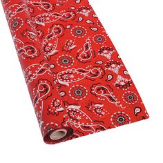 a red and white paisley print wrapping paper