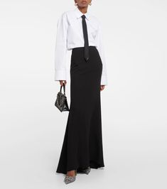 Cady Couture Silk Maxi Skirt in Black - Valentino | Mytheresa Classic Glamour, Woman Suit, Silk Maxi Skirt, V Logo, Valentino Garavani Shoes, Woman Suit Fashion, Silk Maxi, Skirt Design, Slingback Pump