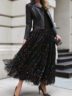 Sixsr Plus Size Sequin Decor Mesh Skirt, Casual High Waist Pleated Mid Bohemian Black Skirt For Fall, Bohemian Fall Party Skirt, Plus Size Sequin Maxi Skirt, Black Flared Tulle Maxi Skirt, Elegant Full-length Tulle Maxi Skirt, Tulle Skirt Plus Size Asos, Leather Javket Tulle Skirt, Plus Size Sequin, Skirt Casual