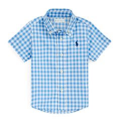 Nwt Bin Sg.L Preppy Gingham Shirt For Summer, Summer Preppy Gingham Shirt, Ralph Lauren Preppy Summer Tops, Summer Preppy Ralph Lauren Tops, Ralph Lauren Plaid Cotton Top, Ralph Lauren Blue Summer Shirt, Baby Boy Shirts, Light Blue Shorts, Boys Plaid