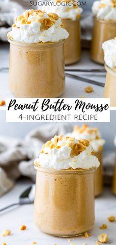 Are you looking for a dessert that's easy to make and impresses your taste buds? This 4-ingredient Peanut Butter Mousse is the answer! You'll have a perfectly sweet, smooth, and creamy peanut butter treat with just a few simple steps. Peanut Butter Mousse Filling, Peanut Butter Chocolate Mousse, Peanut Butter Mouse, Chocolate Peanut Butter Mousse, Peanut Butter Fluff, Peanut Butter Substitute, 4 Ingredient Desserts, Dessert Mousse