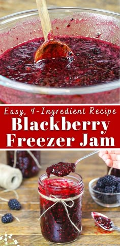 homemade blackberry freezer jam in a glass jar