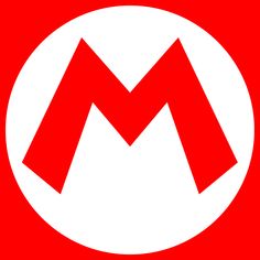 a red and white logo with the letter m in it's center on a red background